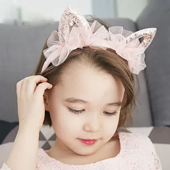 Yeni Desen Oynak Çocuk saç aksesuarları Pembe Küçük Prenses Sevimli Kedi Kulaklar Örgü Elmas Kafa Bandı