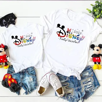 Yeni Disney 2023 Aile Tatil Gömlek Baba Anne Kızı Oğlu Çocuk Tişörtleri Bebek Tulum Pamuk Bak Aile Eşleştirme Kıyafetler