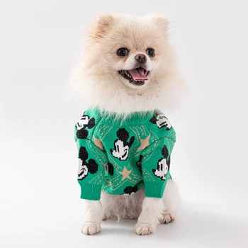 Yeni Disney Kazak Köpek Kazak Moda Yeşil Gri Kırmızı Mickey Mouse Pet Giyim Pamuk Kalınlaşmış Sıcak Kış Köpek Ceket 2022