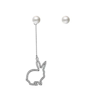Yeni Gümüş Kaplama Lüks Asimetrik Güzel Tavşan Hayvan İnci kadın Püskül Saplama Küpe Charm kadın Takı