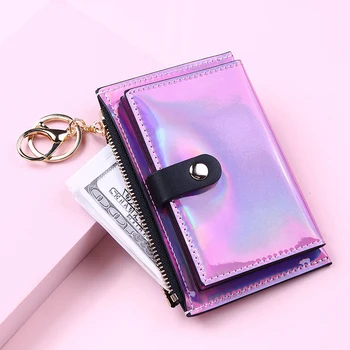 Yeni Lazer Kadın Cüzdan Moda Anahtarlık Fermuar bozuk para cüzdanı Mini Küçük Para Çantası Kredi kart tutucu Anime cüzdan Kadın
