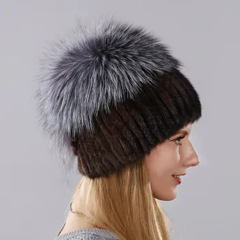 Yeni Stil kadın Sıcak Kış Şapka İthal Vizon Ve Yüksek Kaliteli Gümüş Tilki Kürk Kap Tavşan Kürk Üzüm Taneleri Şekli Arkasında