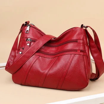 Yüksek Kaliteli omuz çantaları Kadınlar için Yeni Çoklu Fermuarlar Tasarımcı PU Deri Çanta Rahat Kırmızı Renk Crossbody Çanta