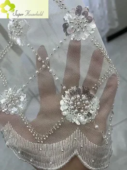 romantik düğün 3D boncuk tül perdeler oturma odası yatak odası için pencere teli villa elmas kafes sırlı pullu
