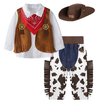 Çocuk Boys Cadılar Bayramı Kovboy Kostüm Çocuk Batı Kovboy Kostümleri Purim Cosplay Olay Giyinmek Parti Sahne Performansı Kıyafetleri