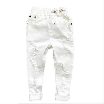Çocuk Kırık Delik Pantolon Pantolon Bebek Erkek Kot Marka Moda Sonbahar 3-8Y Beyaz çocuk pantolonları Çocuk Giyim 2022 Yeni 23