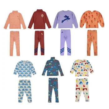 Çocuk Takım Elbise 2022 Yeni Sonbahar ve Kış Avrupa Erkek Kız Baskılı Dip Gömlek Takım Elbise Serisi çocuk pijamaları Tayt Gecelik