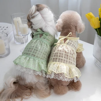 İlkbahar ve yaz yeni evcil hayvan giysileri şifon uçan kollu Kore A-line etek Teddy Bichon köpek kedi elbise