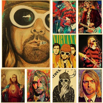 Şarkıcı Kurt Cobain Posterler Rock and Roll Müzik Retro Kraft Kağıt Etiket DIY Vintage Odası Bar Cafe Dekor Hediye Sanat Duvar Resimleri